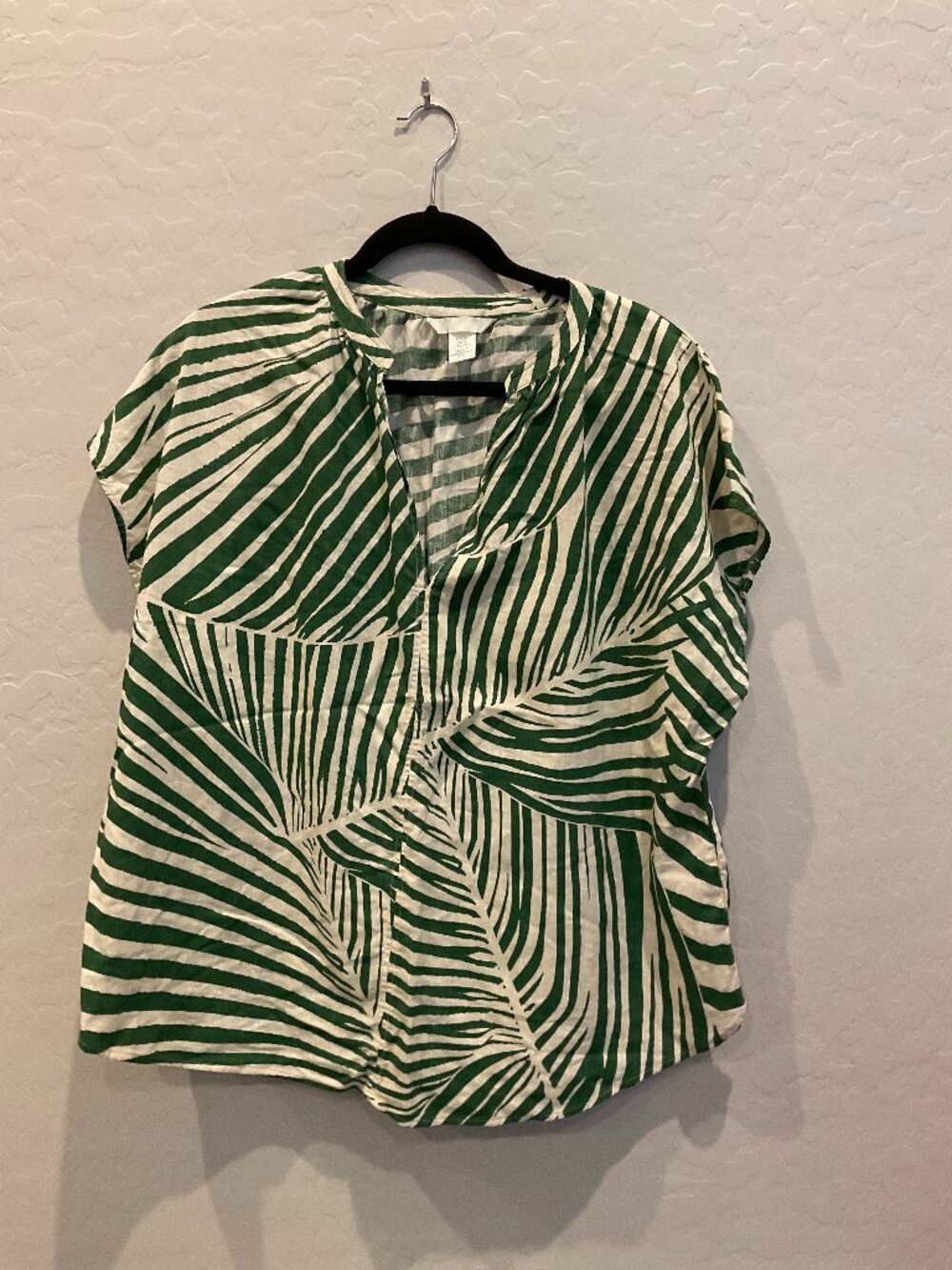 H&M Green Palm Leaf Print Cap Sleeve Top Size XL